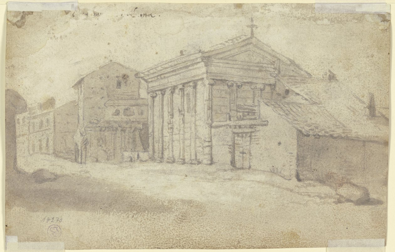 Rua com antigo templo de ordem jónica, agora uma igreja cristã com uma colunata acrescentada de Bartholomeus Breenbergh
