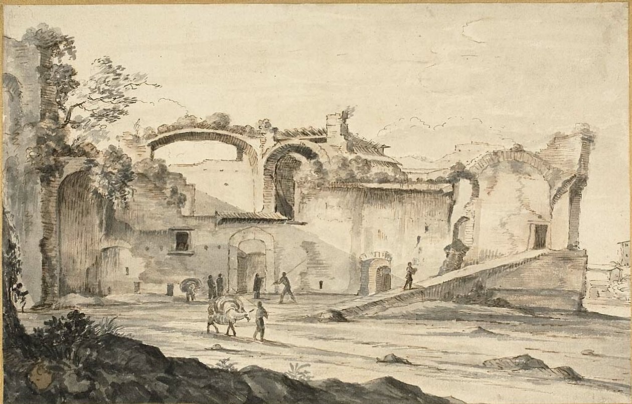 Viajantes diante de uma ruína de Bartholomeus Breenbergh