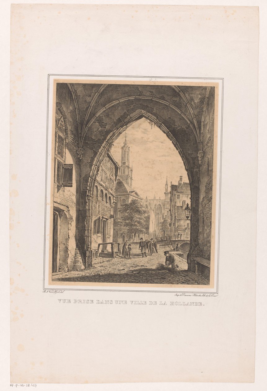 Arquitetura da cidade debaixo de um portão Vue Prize dans une ville de la Hollande (título do objeto) de Bartholomeus Johannes van Hove