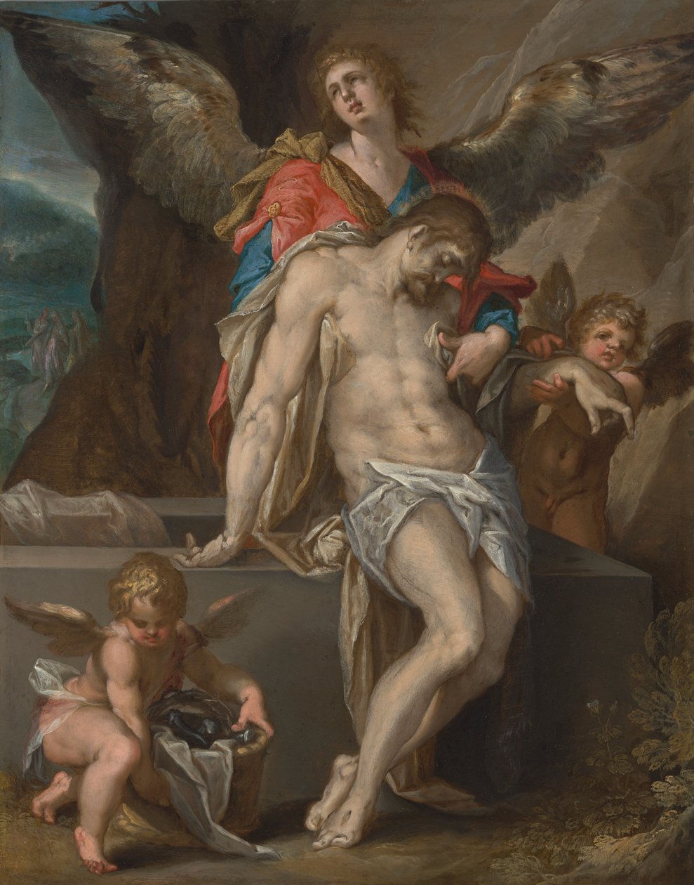 O Corpo de Cristo Apoiado por Anjos de Bartholomeus Spranger