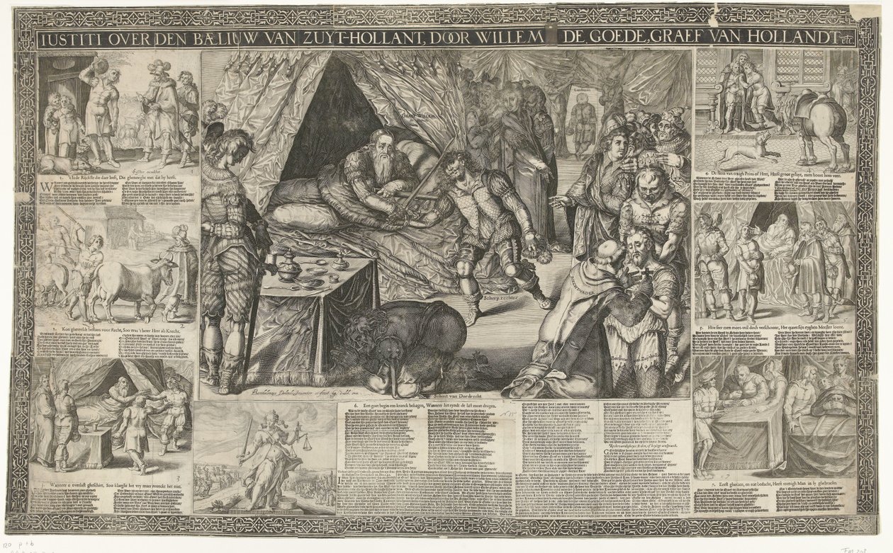 Julgamento do Conde Guilherme III sobre o oficial de justiça da Holanda do Sul, 1336
Iustiti over den baeliuw van Zuyt-Hollant, de William the Good, conde de Hollandt, etc. (título sobre o objecto) de Bartholomeus Willemsz. Dolendo (signed by artist)