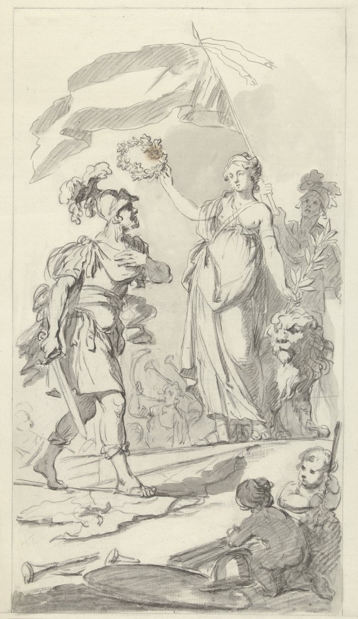 O corajoso Batavian coroado pela Virgem Holandesa, 1799
Desenhos para o monumento no festival nacional que celebra a paz de 17 de Dezembro de 1799 (título da série) de Bartholomeus Ziesenis