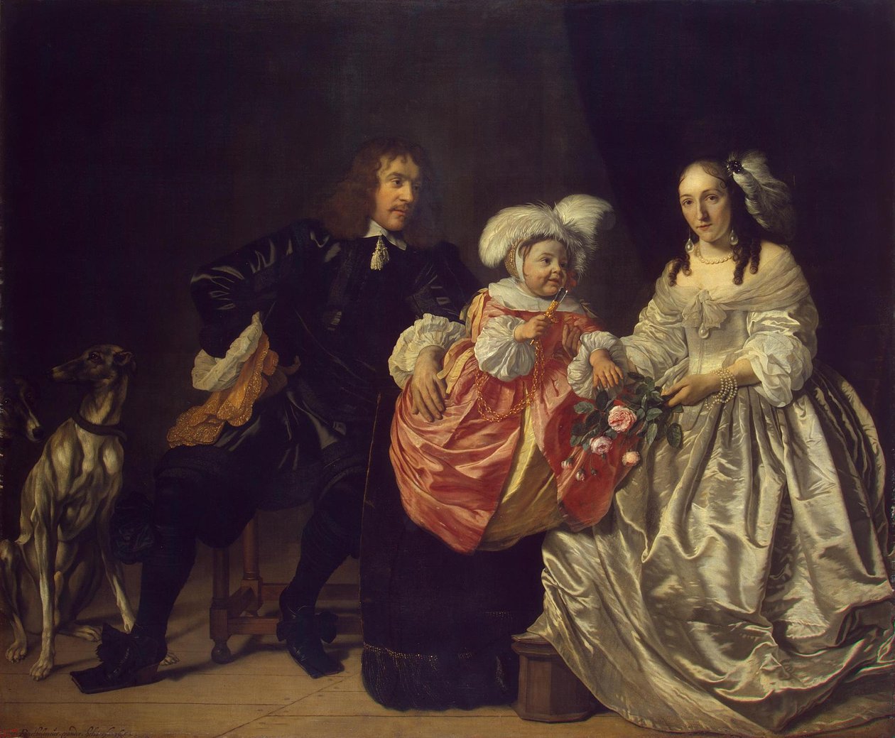 Retrato de família (Pieter Lucaszn van de Venne com Anna de Carpentier e criança) de Bartholomeus van der Helst