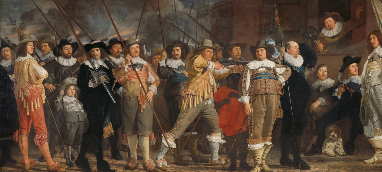 Companhia Milícia do Distrito VIII sob o Comando do Capitão Roelof Bicker
Oficiais e outros Guardas Cívicos do VIII Distrito de Amesterdão sob o comando do Capitão Roelof Bicker e do Tenente Jan Michielsz Blaeuw de Bartholomeus van der Helst