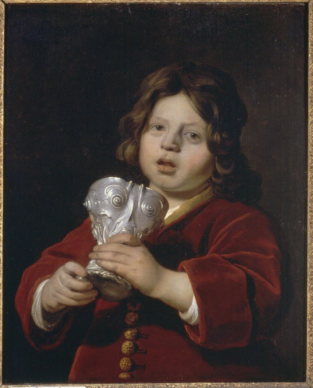 Retrato de um rapaz segurando um copo de prata de Bartholomeus van der Helst