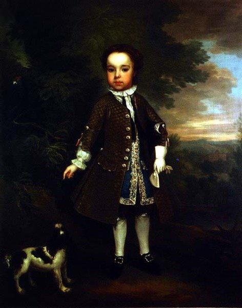 Retrato de um rapazinho com um spaniel e um papagaio de Bartholomew Dandrige