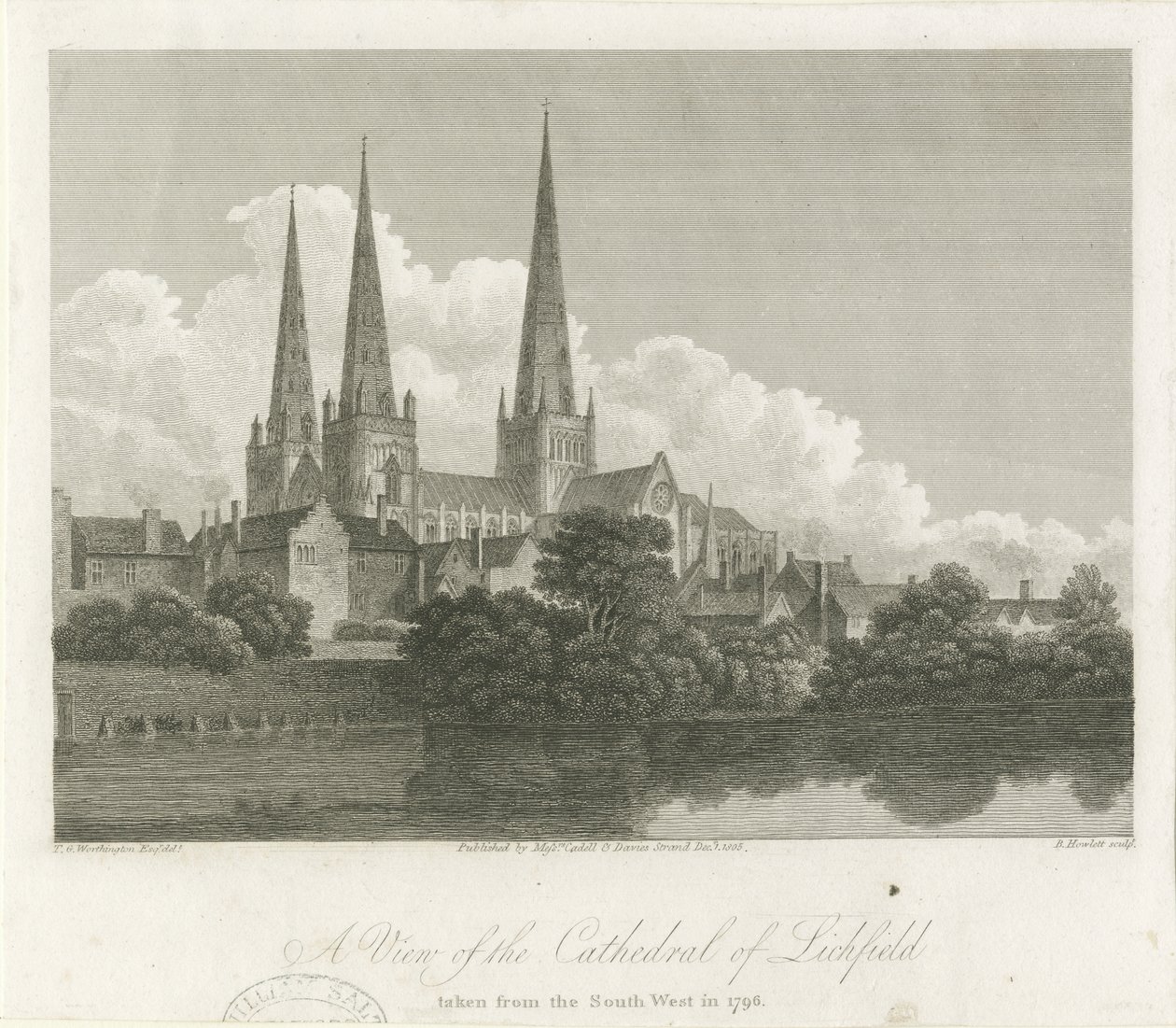 Catedral de Lichfield - vista sudoeste: gravura, 1796 de Bartholomew Howlett