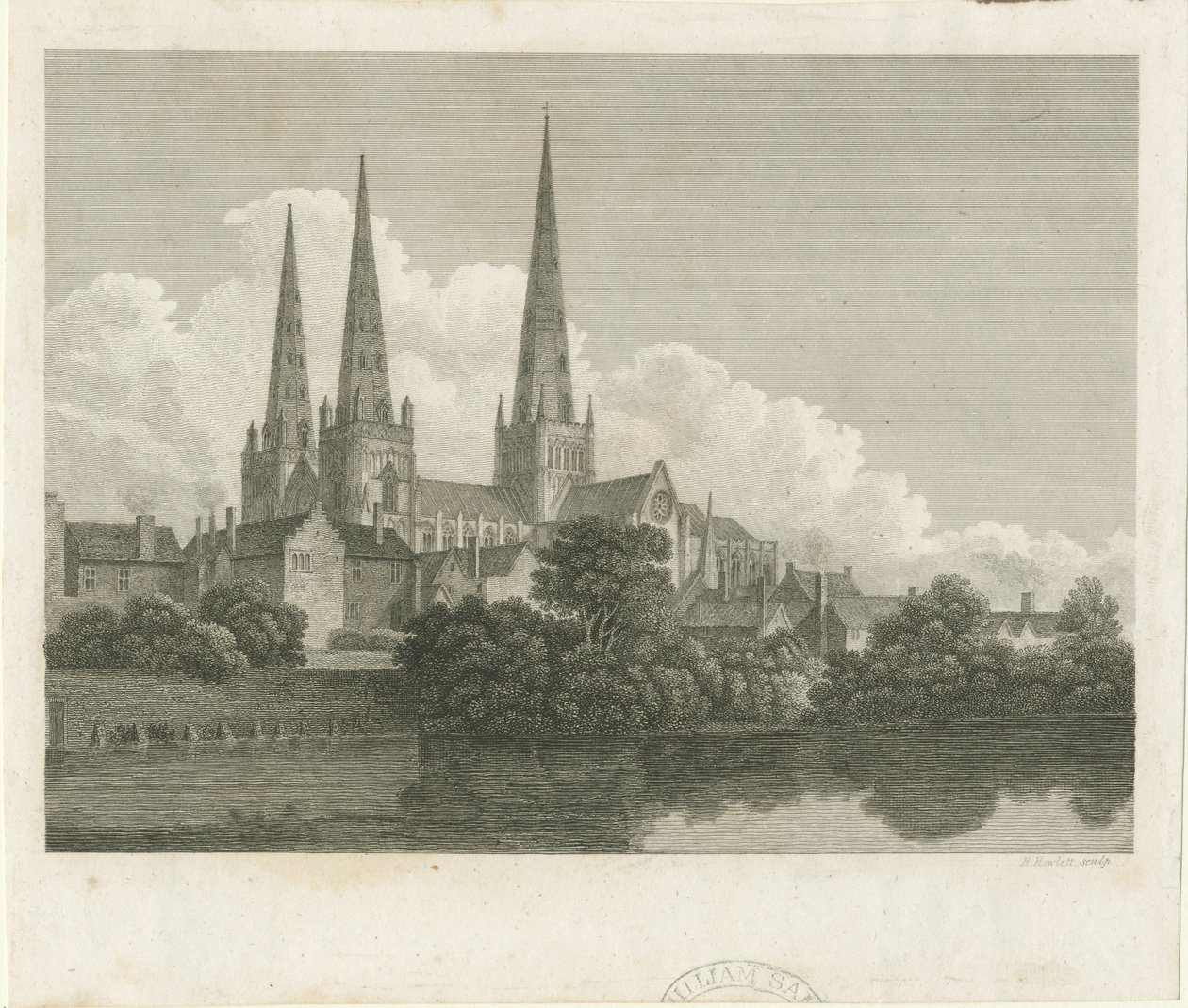 Catedral de Lichfield - Vista sudoeste: gravura, nd [ 1796] de Bartholomew Howlett