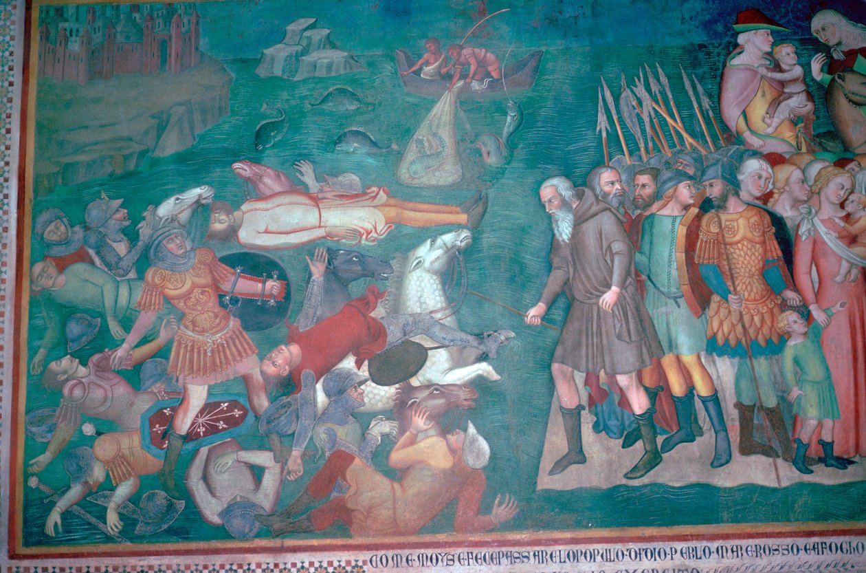Afresco dos israelitas cruzando o Mar Vermelho, século XIV de Bartolo di Fredi