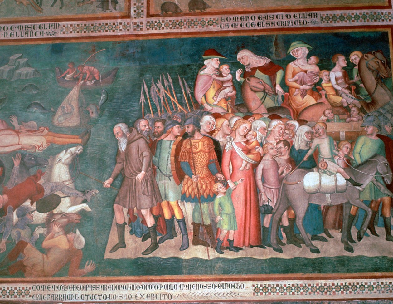 Afresco dos israelitas cruzando o Mar Vermelho, século XIV de Bartolo di Fredi