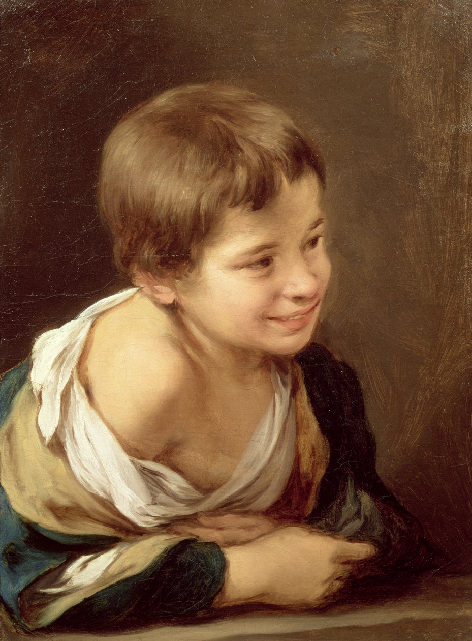 Um menino do camponês que inclina-se em um peitoril, 1670-80 de Bartolomé Esteban Murillo
