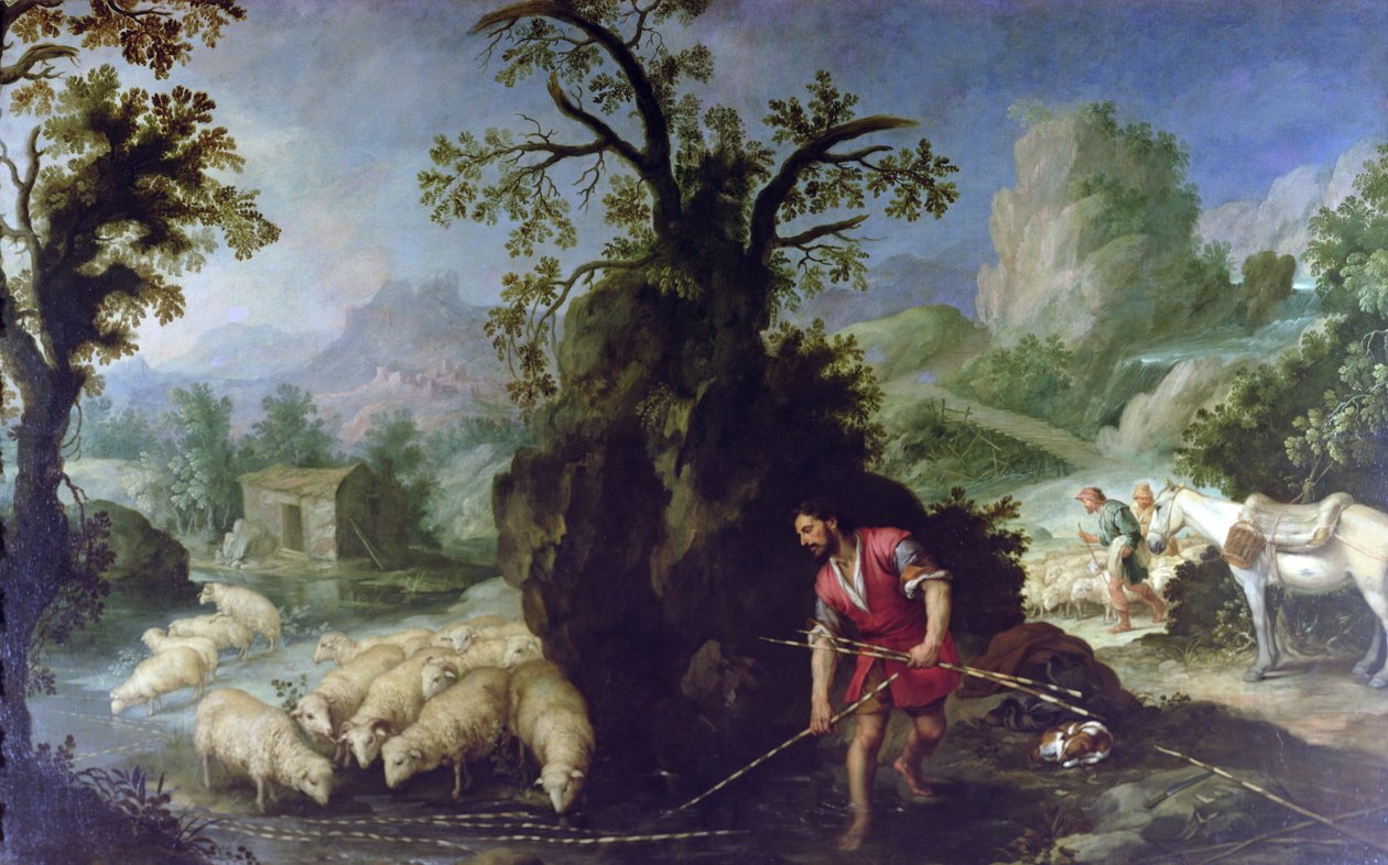 Jacó Colocando as Varas Descascadas Antes dos Rebanhos de Labão de Bartolomé Esteban Murillo