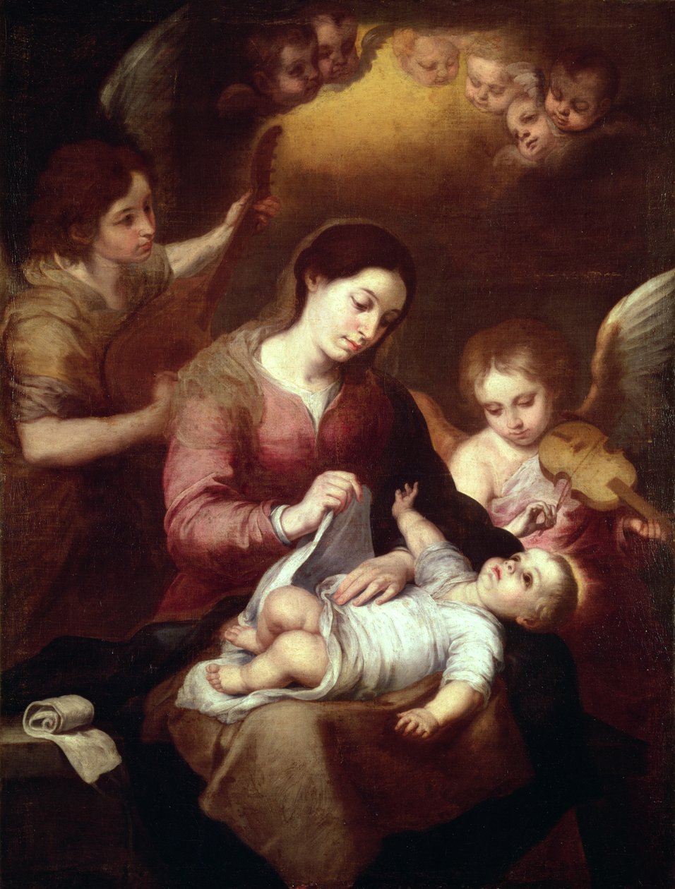 Madonna Envolvendo o Menino Jesus em Vestes Swaddling de Bartolomé Esteban Murillo