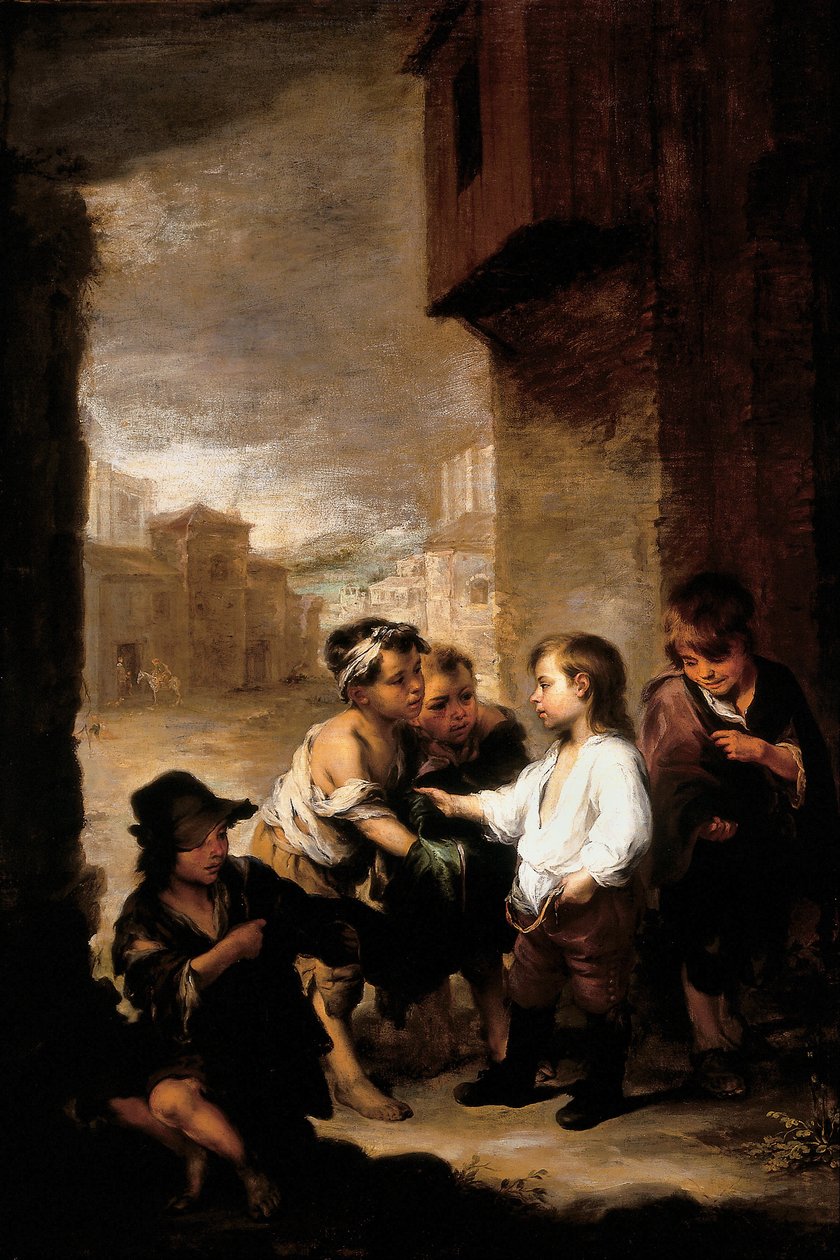 São Tomás de Villanueva dividindo suas roupas entre meninos mendigos de Bartolomé Esteban Murillo