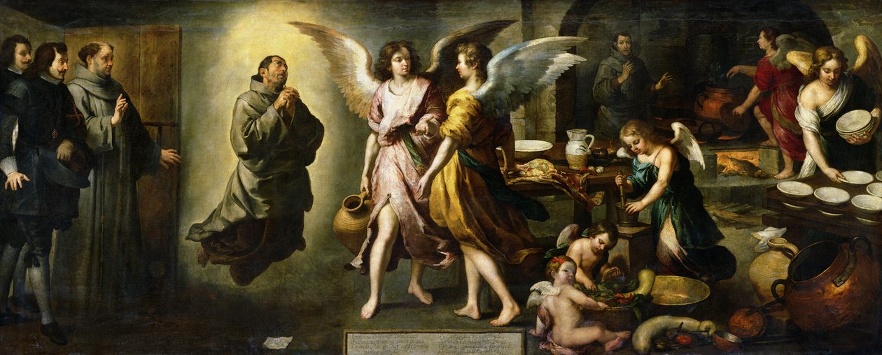 A cozinha dos anjos, 1646 de Bartolomé Esteban Murillo