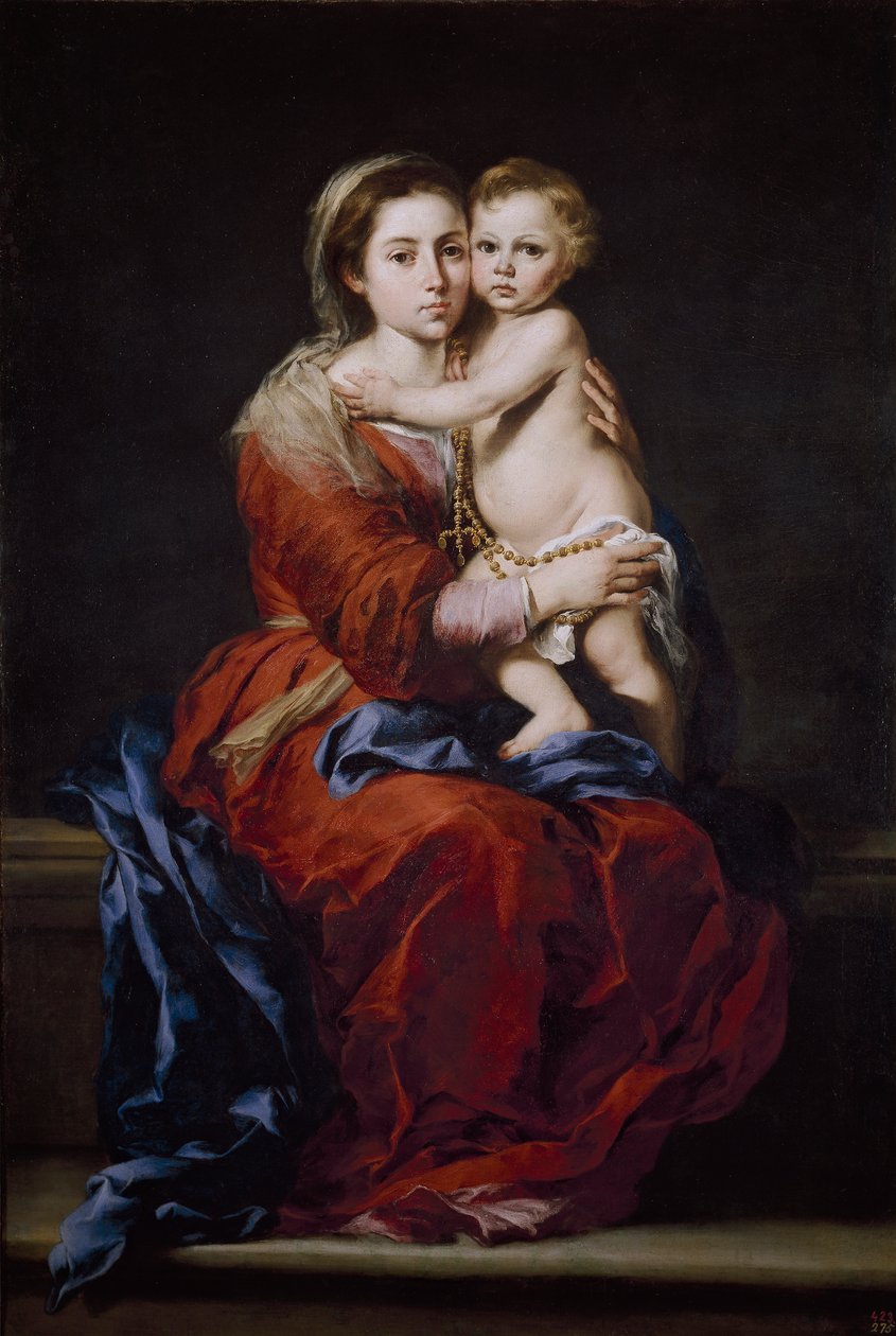 Virgem e criança com um rosário de Bartolomé Esteban Murillo