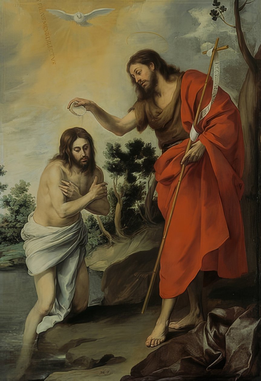 O batismo de Cristo. Por volta de 1655 de Bartolomé Esteban Murillo
