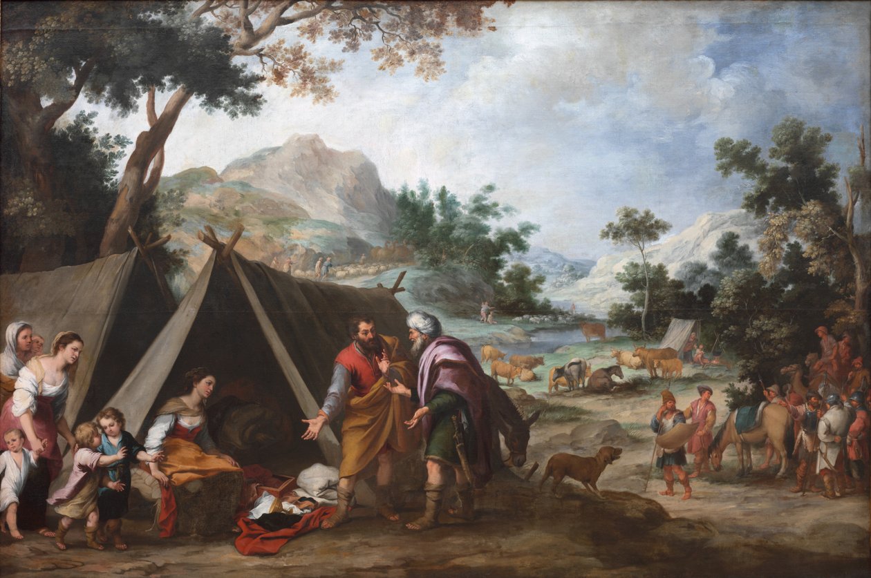 Labão Procurando por seus deuses roubados da família, c. 1665-1670. de Bartolomé Esteban Murillo