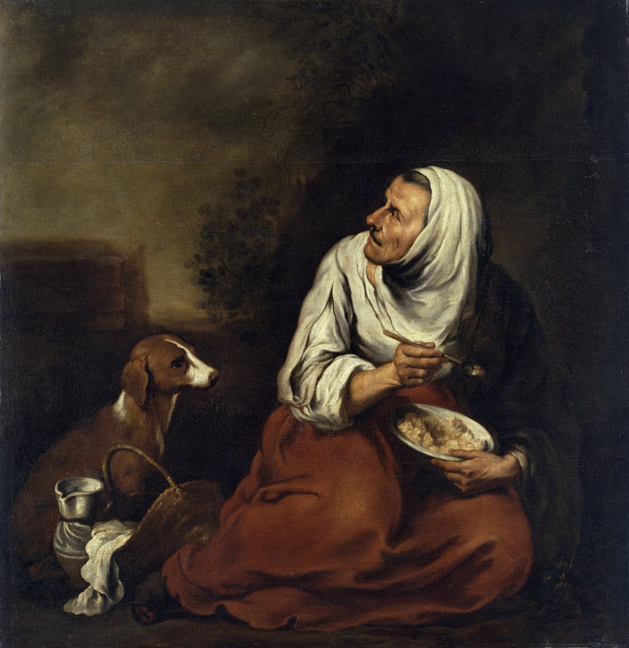 Mulher velha com cachorro de Bartolomé Esteban Murillo