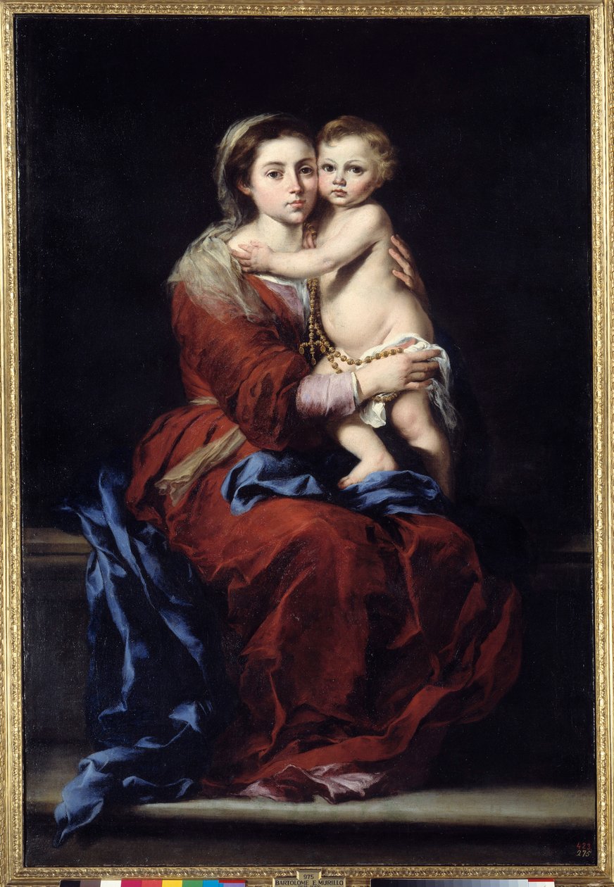 A virgem do rosário. A Madonna tem a criança. Pintura de Bartolome Murillo (1618-1682) de Bartolomé Esteban Murillo
