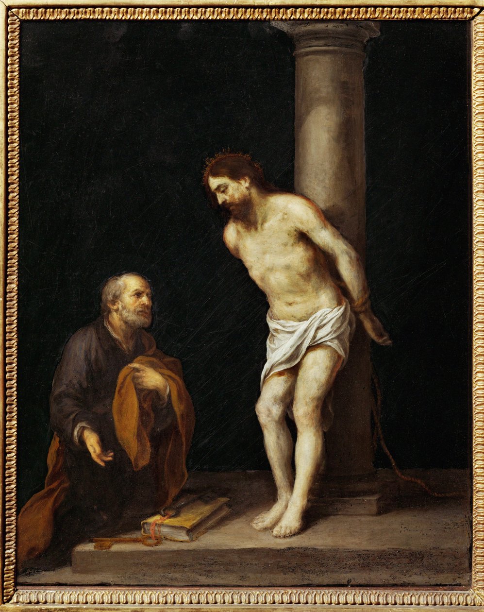 Cristo tem a coluna ... de Bartolome Esteban (school of) Murillo