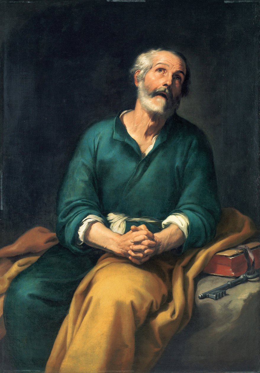 Les Larmes de Saint Pierre - Peinture de Bartolome Esteban Murillo (1617-1682) Saint Peter in Tears Oil on canvas c. 1655 Museo de Bellas Artes de Bilbao 148x104 de Bartolomé Esteban Murillo