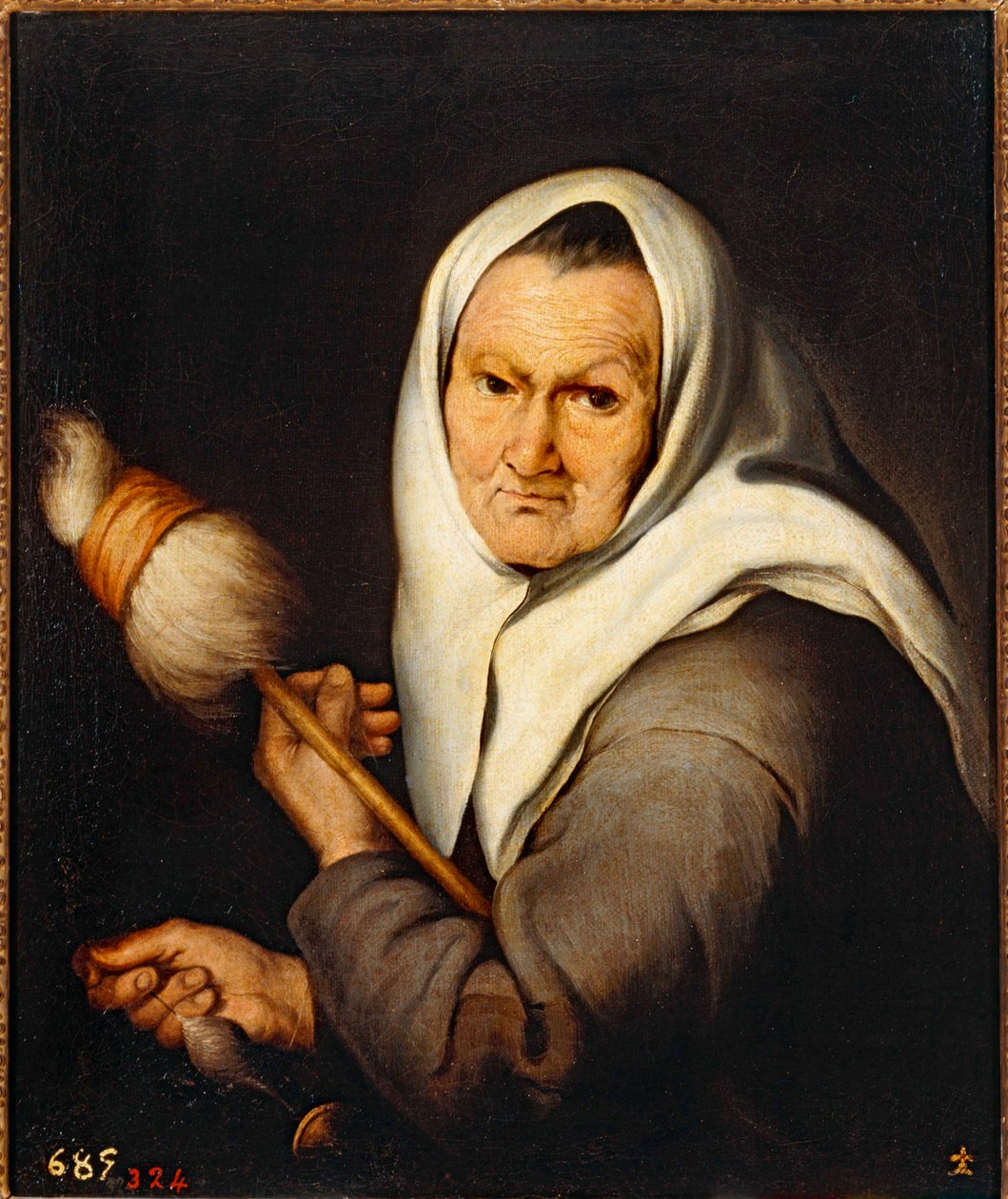 Mulher idosa a tecer ... (óleo sobre tela) de Bartolomé Esteban Murillo