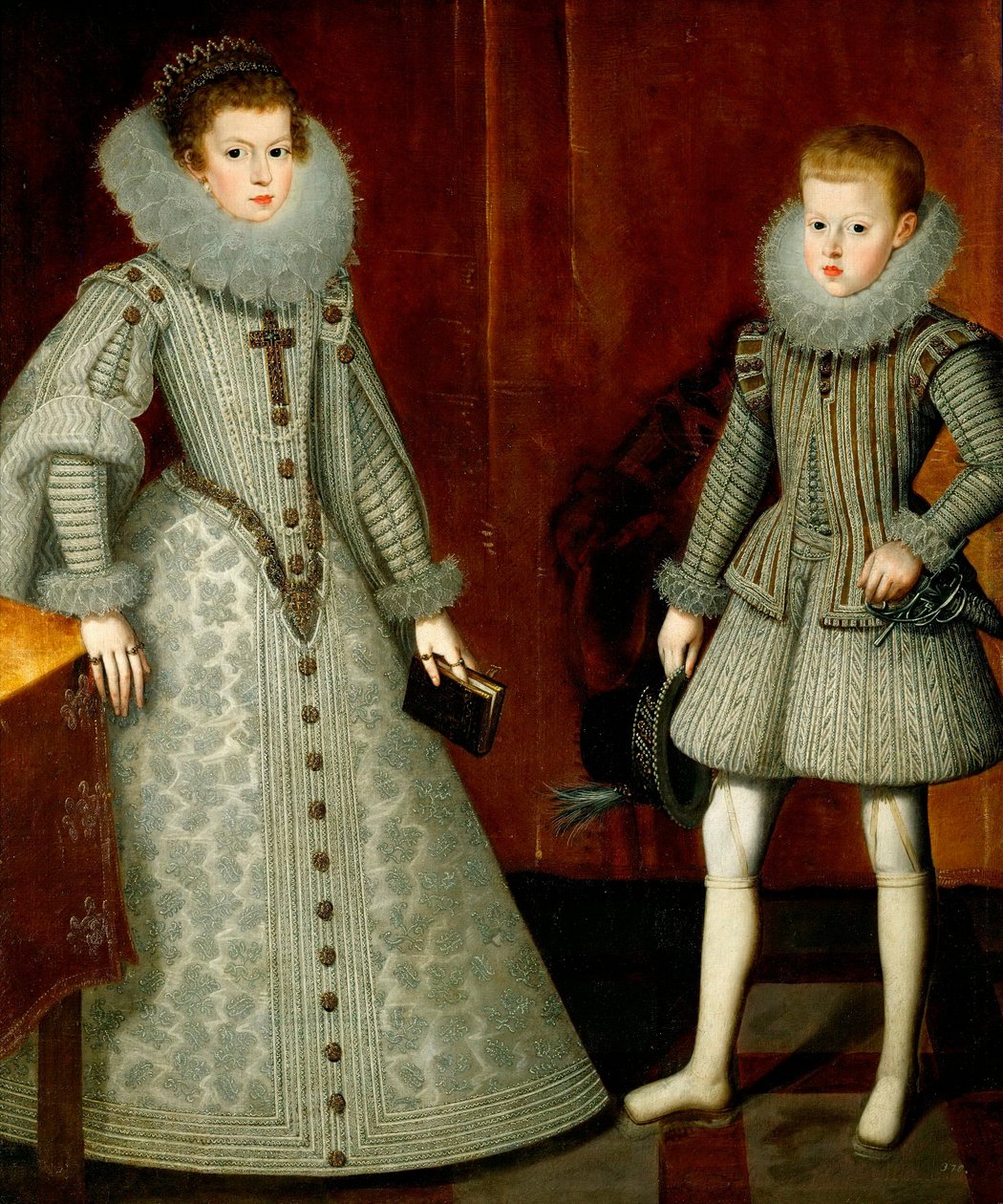 "Retrato de Ana da Áustria e seu irmão Felipe (depois Felipe IV da Espanha)" (O Infante Felipe, depois Rei Felipe IV da Espanha (1605-1665) e sua irmã Ana da Áustria (1601-1666)) Pintura de Bartolome González y Serrano (1564-1627) de Bartolome Gonzalez