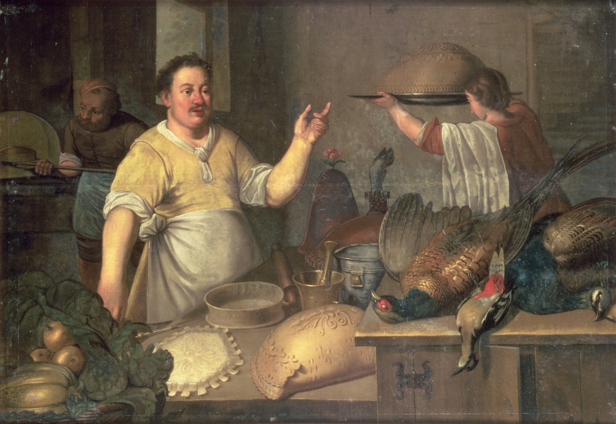 Um, padeiro, preparar, tortas de Bartolomeo Passaroti