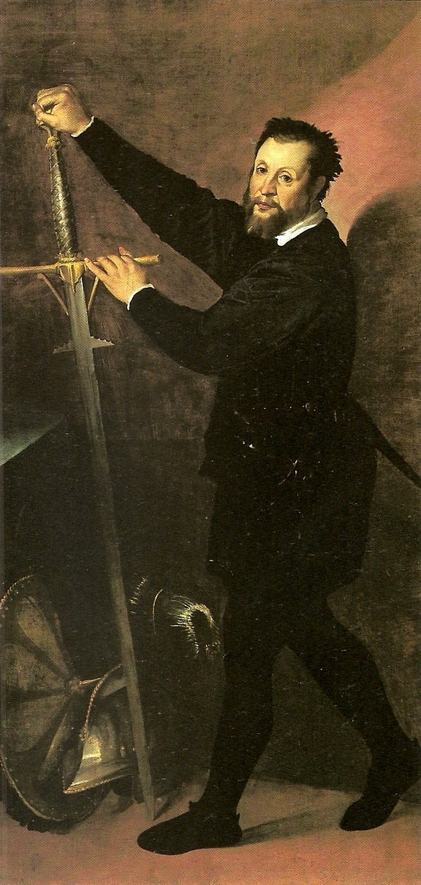 Retrato de um homem com uma espada ou retrato de um armeiro de Bartolomeo Passarotti