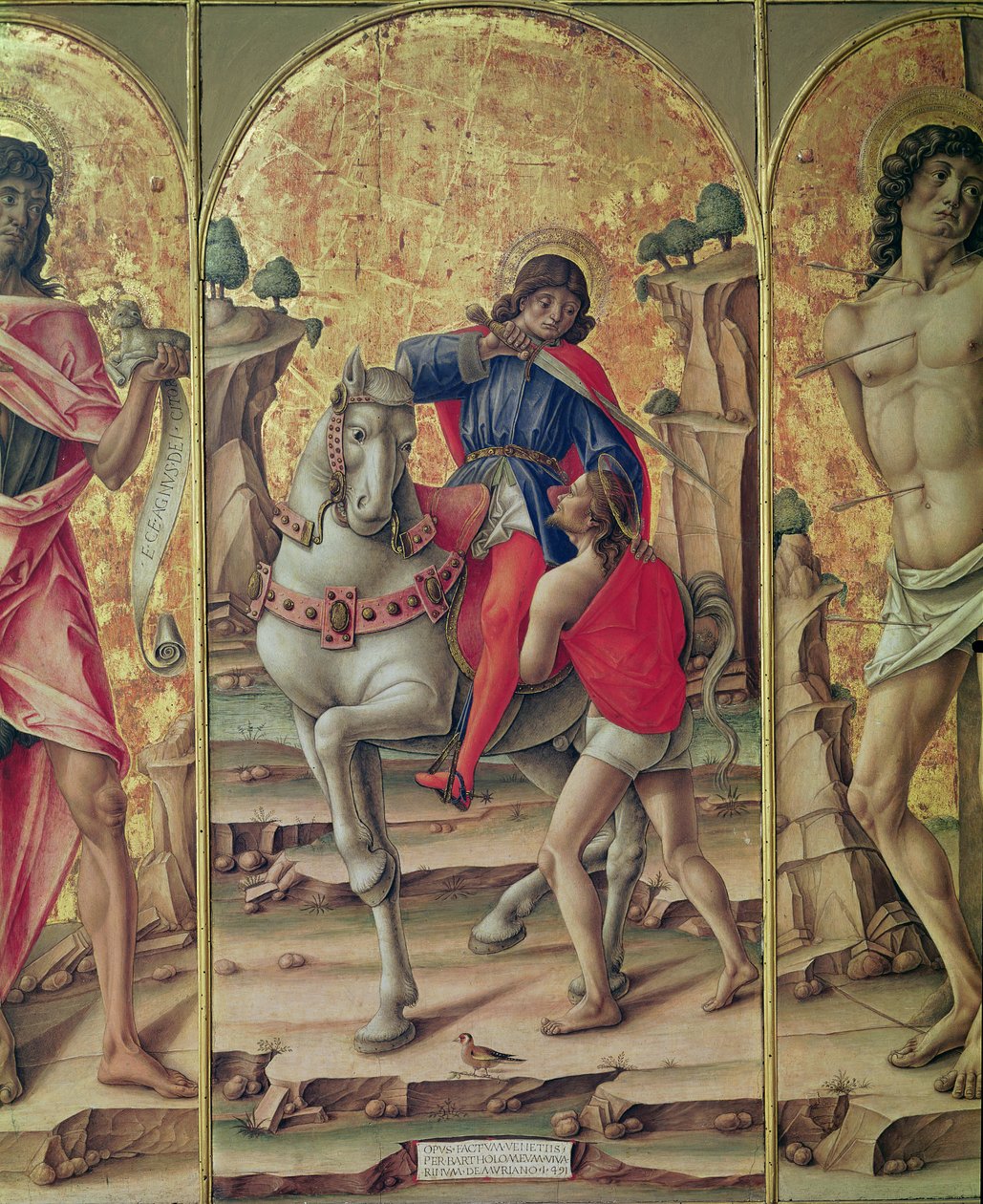 A caridade de St. Martin, painel central do tríptico de St. Martin de Bartolomeo Vivarini