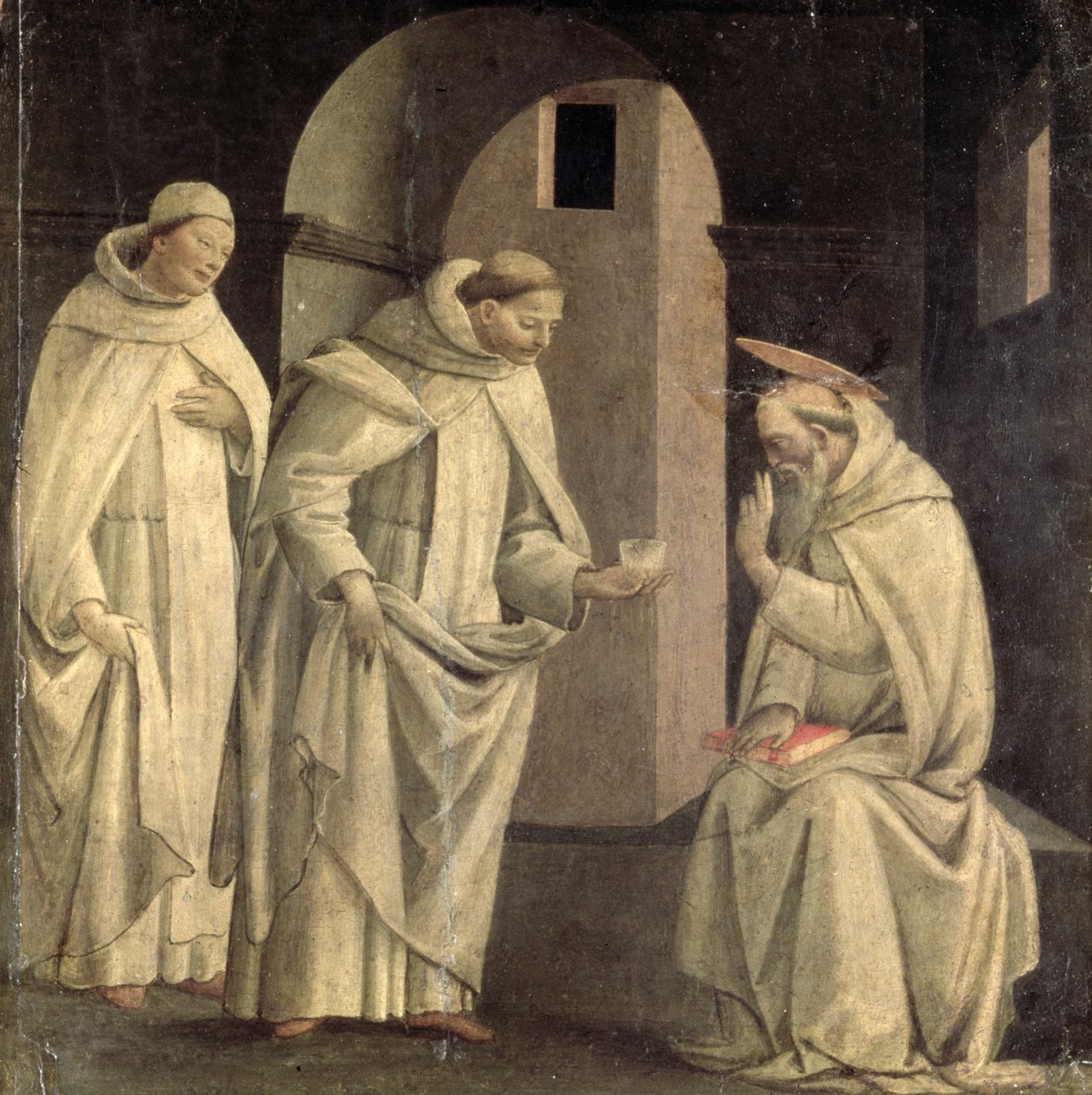 Cenas da Vida de São Bento: São Benedito abençoando a taça de veneno que se quebra, painel predella, c.1488 (painel) de Bartolomeo di Giovanni