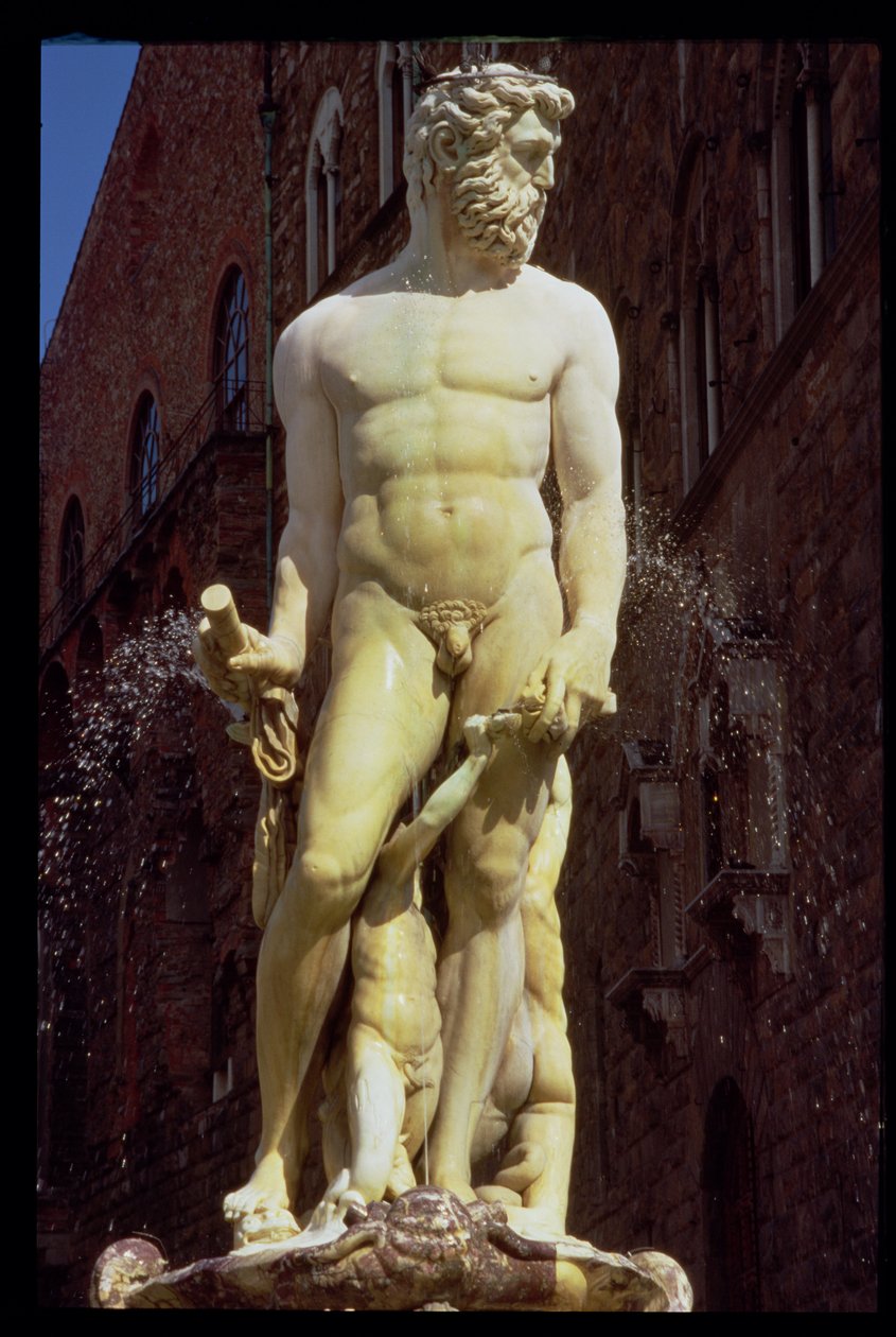 A fonte de Netuno, detalhe da figura de Netuno, 1560-75 de mármore, ver também 97917-20 de Bartolomeo Ammannati
