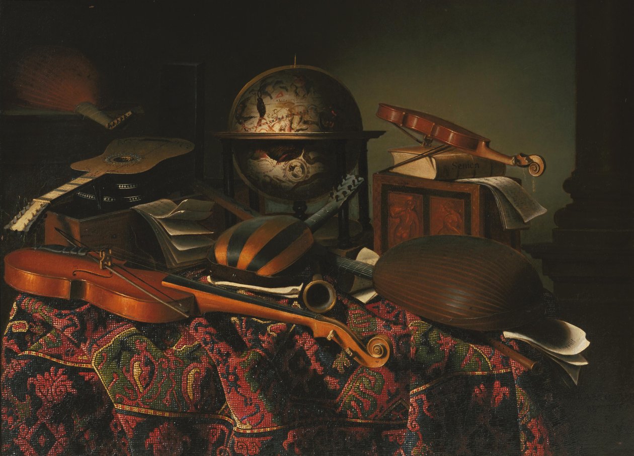 Natureza morta com instrumentos musicais de Bartolomeo Bettera