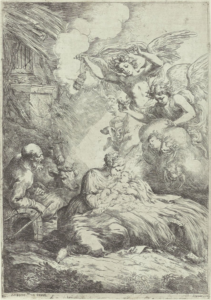 Nascimento de Cristo com os anjos de Bartolomeo Biscaino