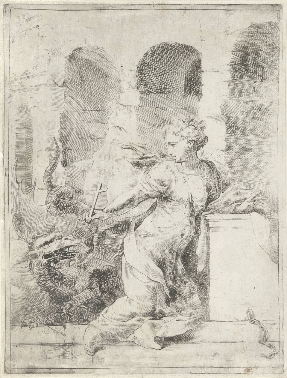Margarida de Antioquia desafia o dragão de Bartolomeo Biscaino