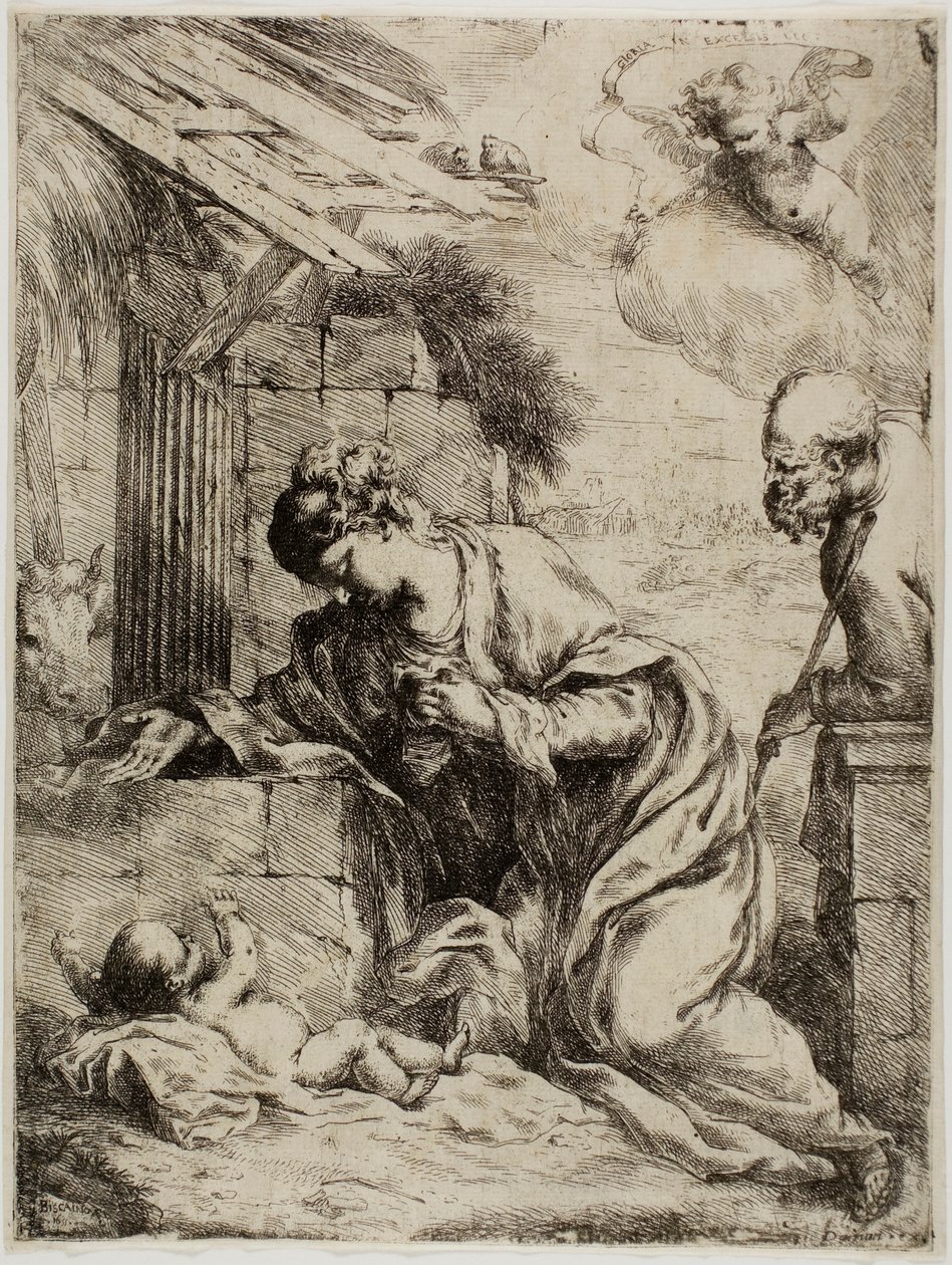A Virgem Adorando o Menino Jesus de Bartolomeo Biscaino