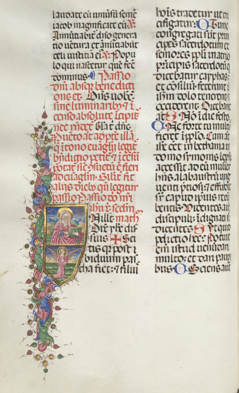 Missale: Fol. 116: São Mateus com Anjo, 1469. de Bartolomeo Caporali