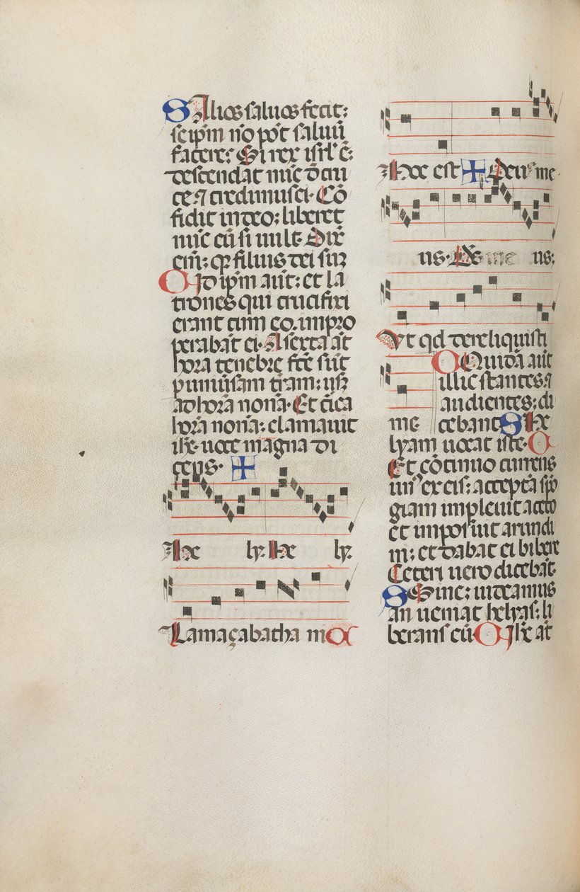 Missale: Fol. 121v: contém música para Hely Hely Lama etc. em St. Mattion Passion, 1469. de Bartolomeo Caporali