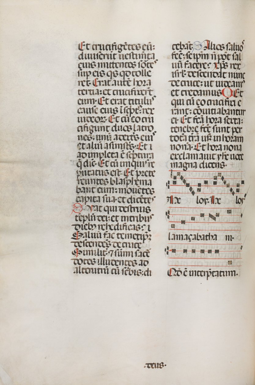Missale: Fol. 128v: contém música para Hely Hely Lama etc. em St. Mattion Passion, 1469. de Bartolomeo Caporali
