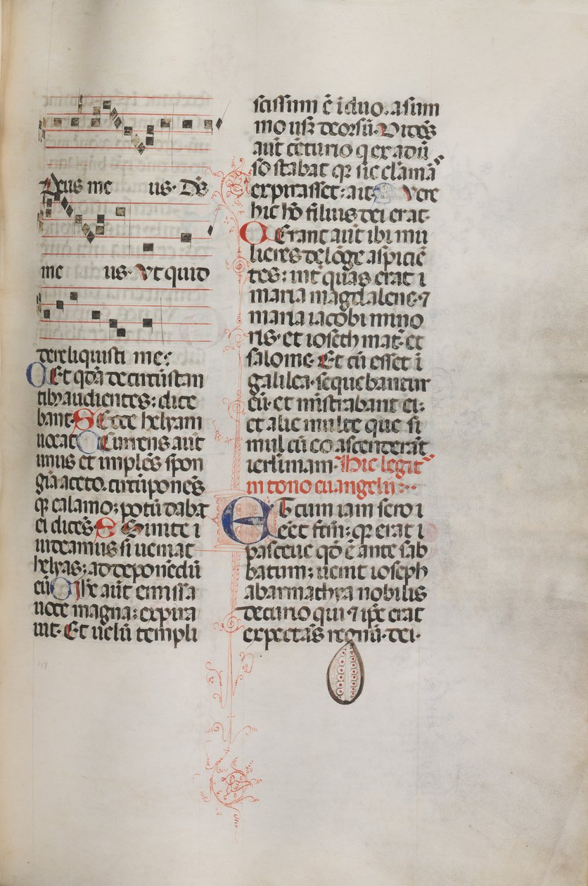 Missale: Fol. 129: contém música para Hely Hely Lama etc. em St. Mattion Passion, 1469. de Bartolomeo Caporali