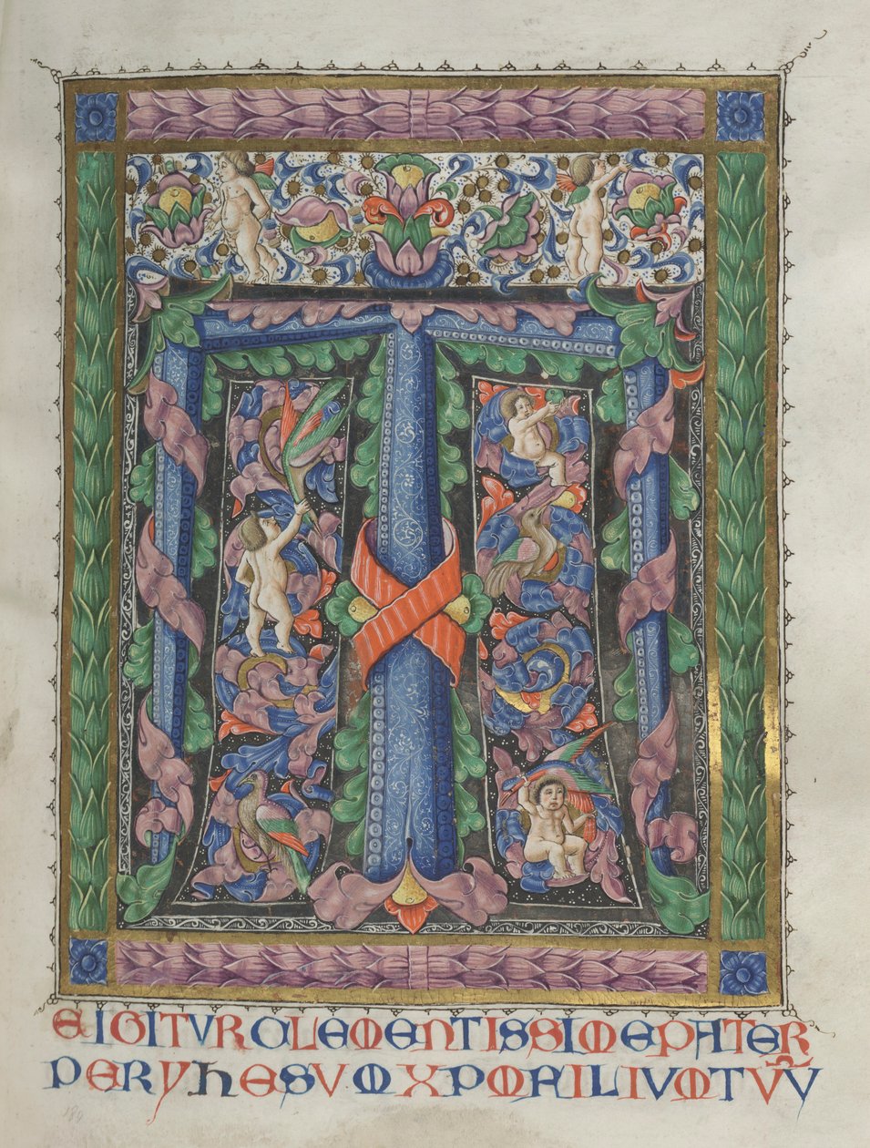 Missale, Pol. 186: T inicial Decorado [fora do] página inteira, 1469. de Bartolomeo Caporali