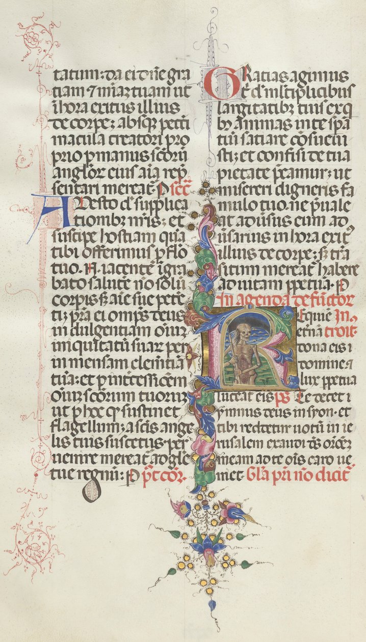 Missale: Fol. 387v: Morte representada como um esqueleto com uma foice, 1469. de Bartolomeo Caporali