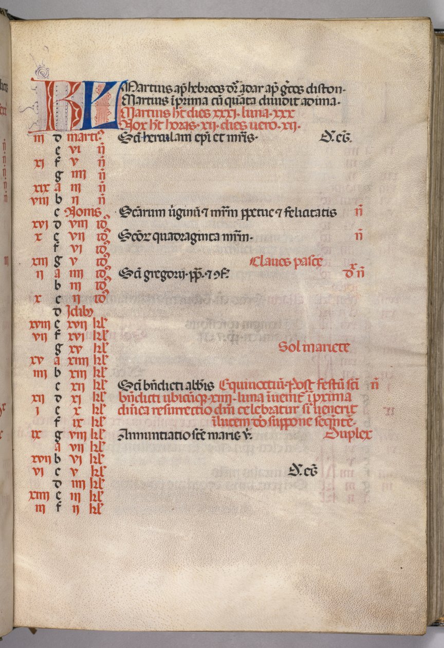 Missale: Fol. 4r: Página do calendário de março, 1469. de Bartolomeo Caporali