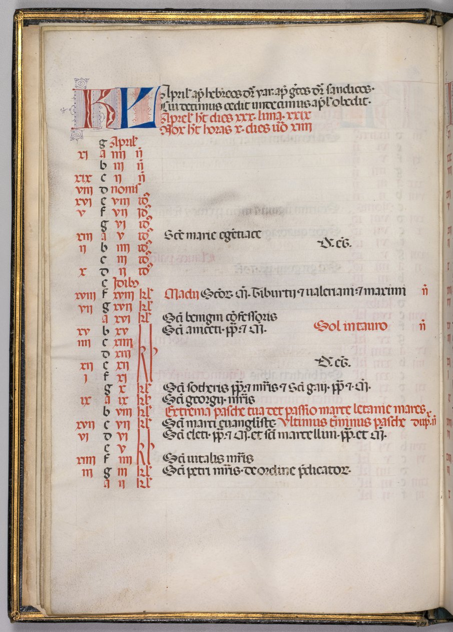 Missale: Fol. 4v: página do calendário de abril, 1469. de Bartolomeo Caporali