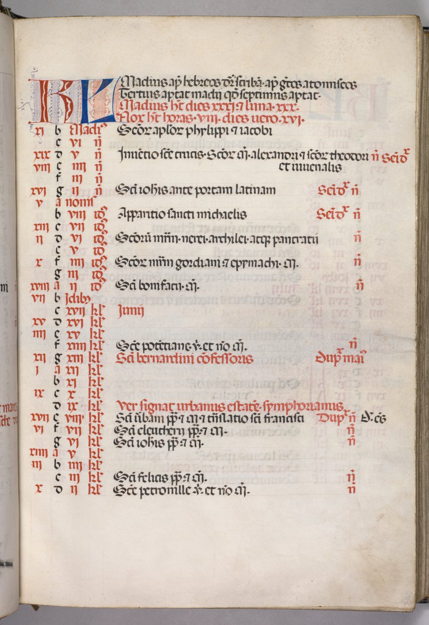 Missale: Fol. 5r: Página do calendário de maio, 1469. de Bartolomeo Caporali