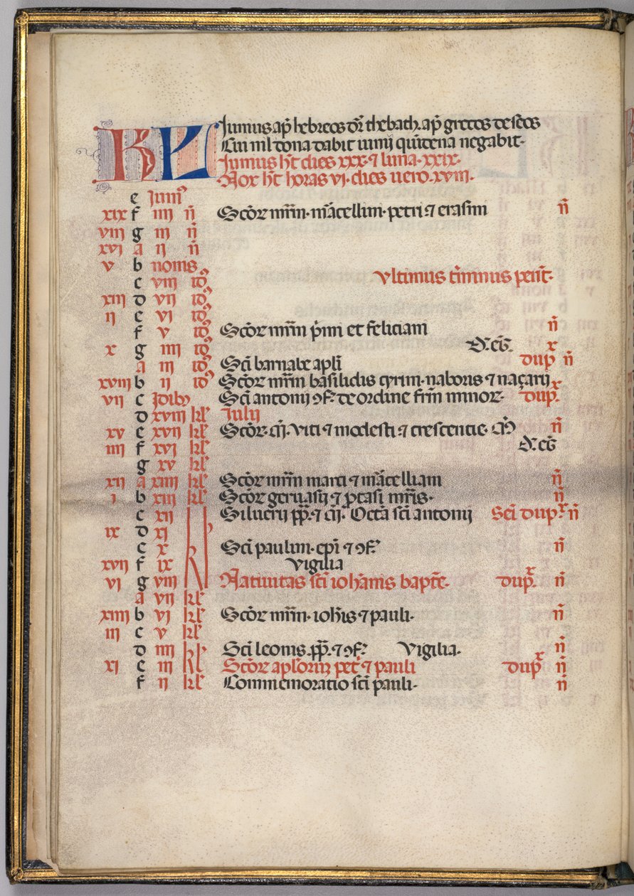 Missale: Fol. 5v: página do calendário de junho, 1469. de Bartolomeo Caporali