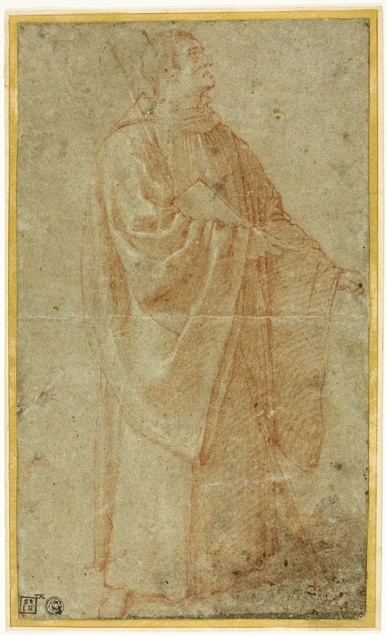 Monge em pé segurando um livro e um cajado de Bartolomeo Cesi