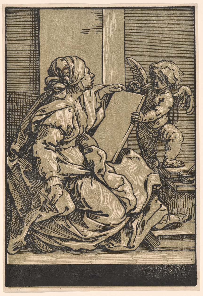 Sibila segurando uma tábua com um putto alado de Bartolomeo Coriolano