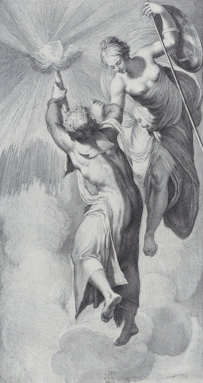 Minerva auxiliando Prometeu em sua tentativa de escalar os céus, 1756. Criadores: Bartolomeo Crivellari, Gabriel Söderling. de Bartolomeo Crivellari, Gabriel Söderling